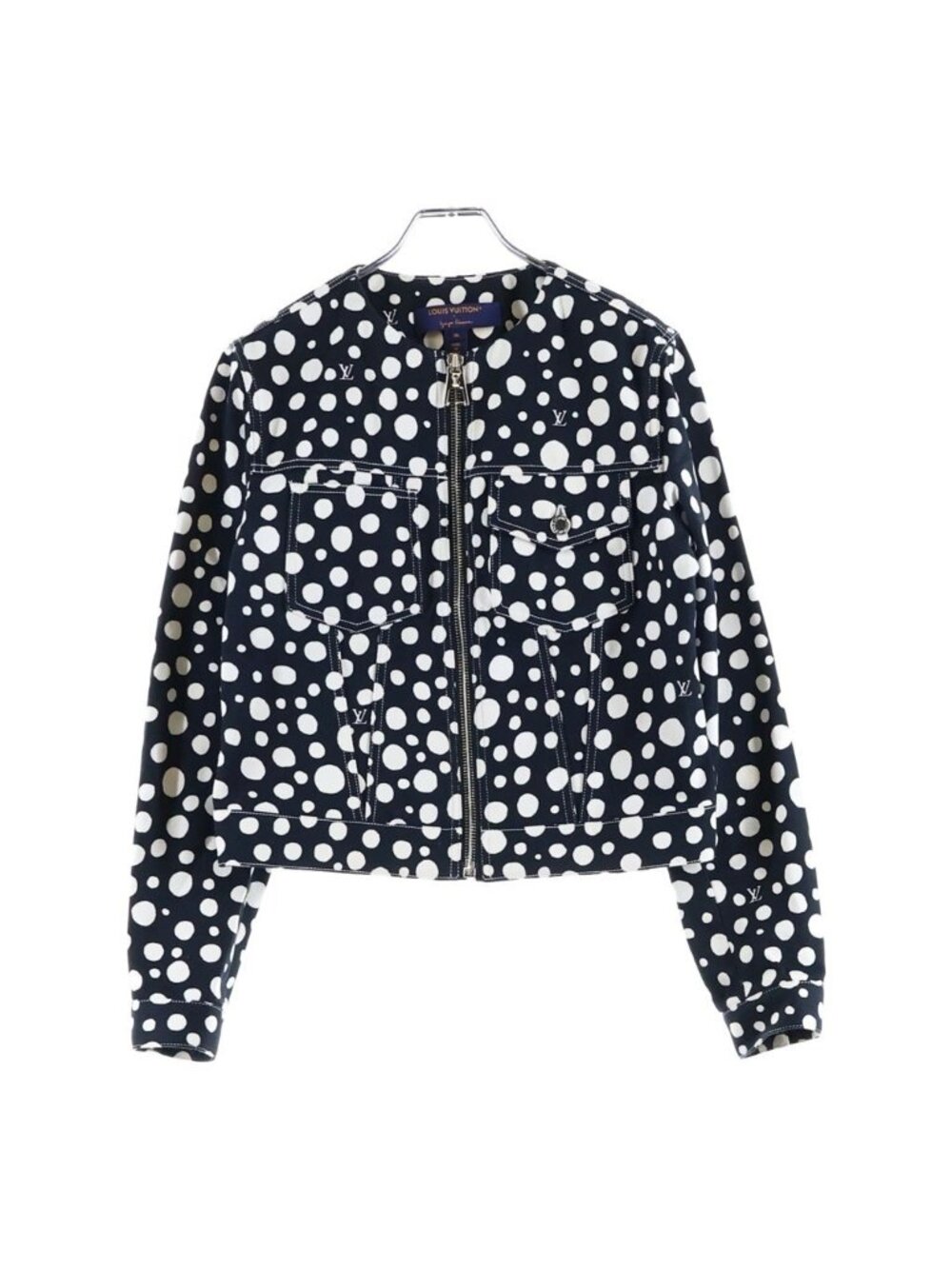 Louis Vuitton YK Infinity Dot Zip Up Collarless Jacket Cotton Black White Foja